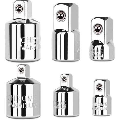 BUNTHAUS Ensemble de 6 adaptateurs et réducteurs pour douilles, 1/4\", 3/8\", 1/2\", en acier au chrome vanadium, kit d'extension/conversion pour l'entretien automobile (1/5)