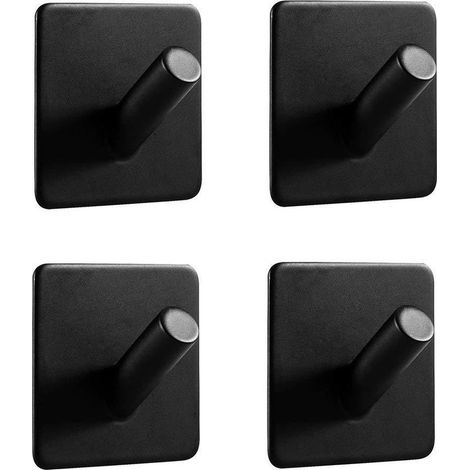 Set mit 4 einfachen, quadratischen, abgewinkelten, mattschwarzen Haken, 3M-Klebehaken, Wandhalterung für Badezimmer, Küchenhandtuchhaken, Che (1/5)