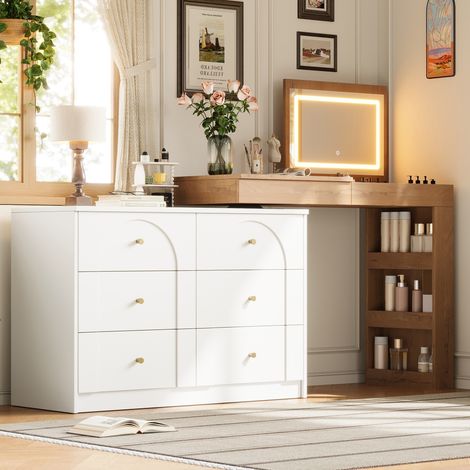 Table de maquillage pivotante avec éclairage LED, coiffeuse, bureau blanc effet bois, 105x40x80 cm (1/5)