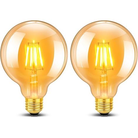 Vintage Edison Ampoule G95 E27 LED 4W Verre Ambré Blanc Chaud 2200K 400LM AC 220V Non Dimmable Globe Filament Rétro Décorative Maison Bars Café (1/5)