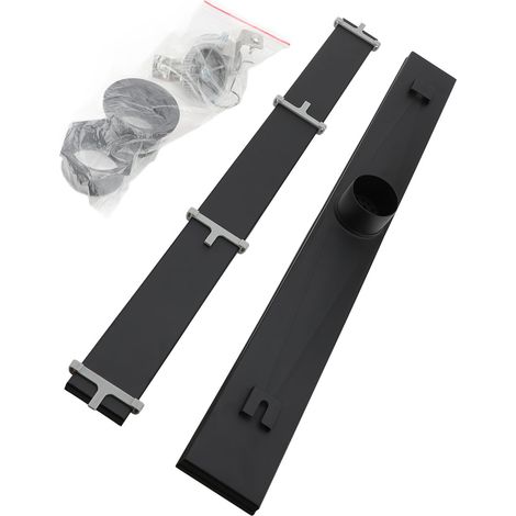Caniveau de douche linéaire de 24 pouces, en acier inoxydable 304, rectangulaire, à insérer dans les carreaux, pour salle de bain ou balcon, noir mat. (1/2)