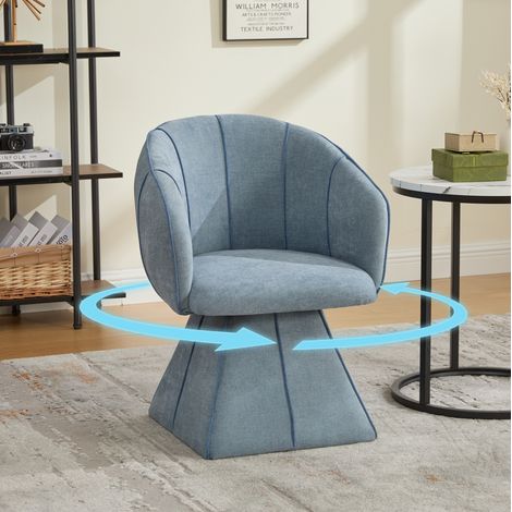 Sillón giratorio de chenilla, silla para salón/dormitorio, respaldo alto ergonómico, 56x54x74,5 cm, azul (1/5)