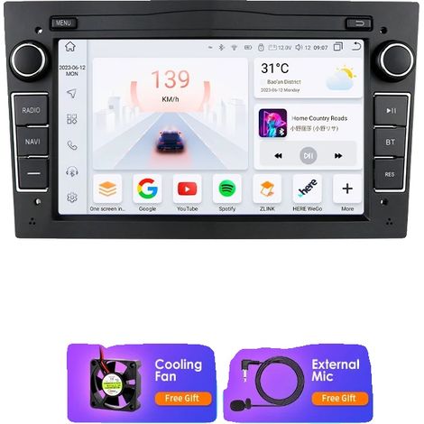 Autoradio, connettività smart integrata, supporto multimediale, compatibile con Opel Astra H G J Zafira B Corsa C D Antara Vectra Vivaro, S8 (8 core 8 GB 128 GB) Nero (1/2)