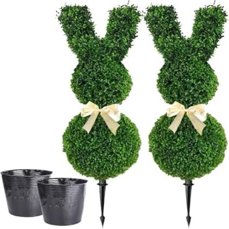 Topiario artificial de boj - Hojas de boj verde con forma de conejo - Árbol artificial realista - Decoración para interiores y exteriores (50 cm, 2 piezas) (1/5)
