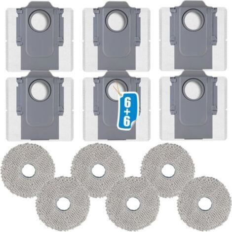 12-teiliges Roborock Q Revo/Qrevo S/Qrevo Master/Qrevo Curve/Qrevo MaxV/Qrevo Pro/Qrevo Slim/Qrevo Plus Roboterstaubsauger-Zubehörset, mit 6 Staubbeuteln und 6 Waschlappen