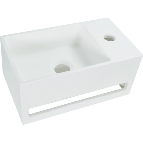 Solid Surface Waschbecken + Handtuchhalterung Hahnloch Rechts 36x20x16cm Solid Surface Waschbecken + Handtuchhalterung Hahnloch Rechts 36x20x16cm (1/3)