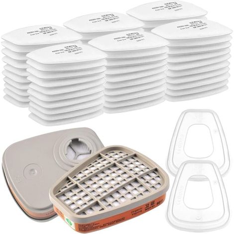 6001 Rechange Filtres de Protection Respiratoire Réutilisable Kit, 60 Cotons Filtrants, pour Filtration Purifier, Face Protection, Compatible 6100/6200 / 7501/7502 / 6502/6800 (1/4)