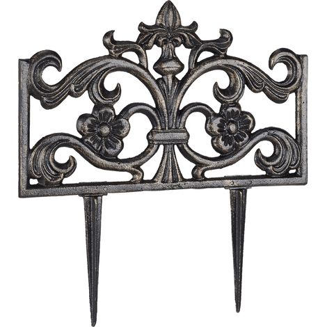 Set of 2 Relaxdays Flower Bed Fences, Cast Iron, Single Panel, Spikes,Lawn Edging, Nostalgic, HxWxD: 37x36x2cm, Bronze