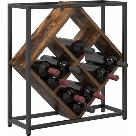 Étagère à Vin 16 Bouteilles en Bois d'Ingénierie Chêne Fumé, Rangement Compact et Élégant pour Cave ou Cuisine (1/5)