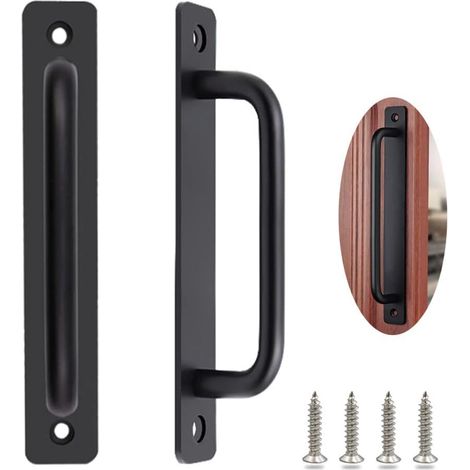 Poignee Porte Coulissante 2 Pièces Poignée de Porte de Grange Robuste Poignée Porte Coulissante Poignee Portail Exterieur avec Des Vis, Noir/244mm (1/5)