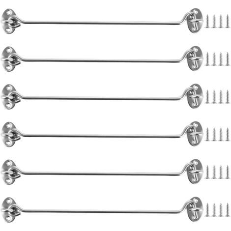 6er-Set Edelstahl-Kabinenhaken (30 cm) – 12-Zoll-Sturmhaken mit Öse – Sicherheitsverschluss für Scheunentore, Fenster, Gartentore und Zäune – Silber