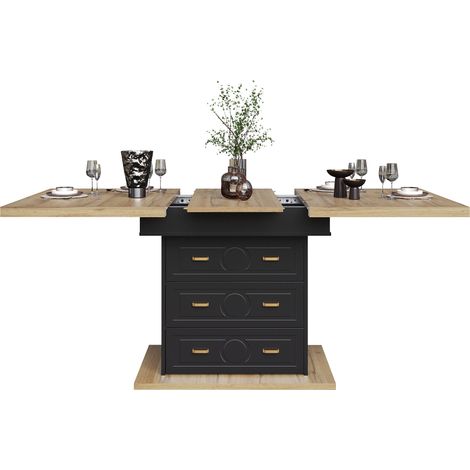 ELVMI Mesa de comedor extensible con 2 cajones y 1 compartimento con cierre magnético, en MDF, Madera natural (1/5)