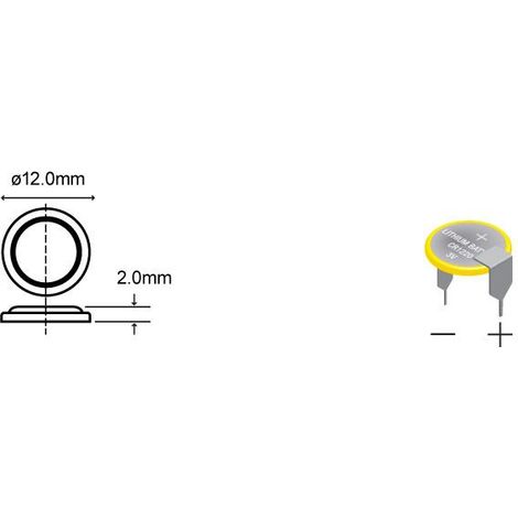Lithium-Batterie CR1220H 3Vdc 38mA mit 2Pin für horizontale Position Löten