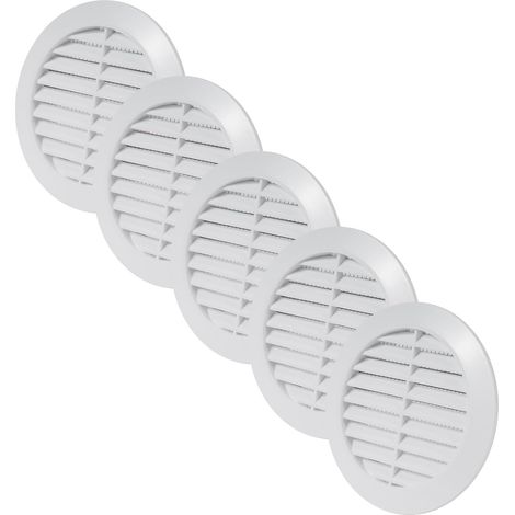 Lot de 5 - Cache d'aération rond - Grille de ventilation - Protection insectes intégrée - Pour salle de bain et bureau - Blanc - 90 mm x 116 mm (1/5)