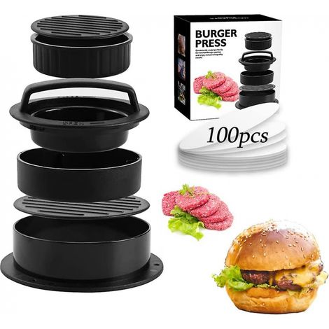 BEBUSINGOTO Prensa para hamburguesas antiadherente 3 en 1, moldes de cocina para pastel de carne prensados a mano (1/5)