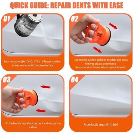 Outil de débosselage sans peinture – Kit comprenant 2 ventouses extra-fortes – Puissance d'aspiration élevée (15 kg) pour carrosserie, vitres, carrelage et écrans. (1/5)