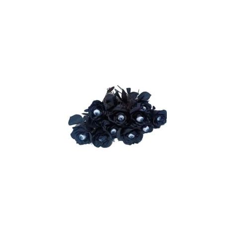 Ramo con temática de Halloween compuesto por 6 rosas negras artificiales de tallo largo, perfectas para la decoración del hogar o de fiestas, con ojos.