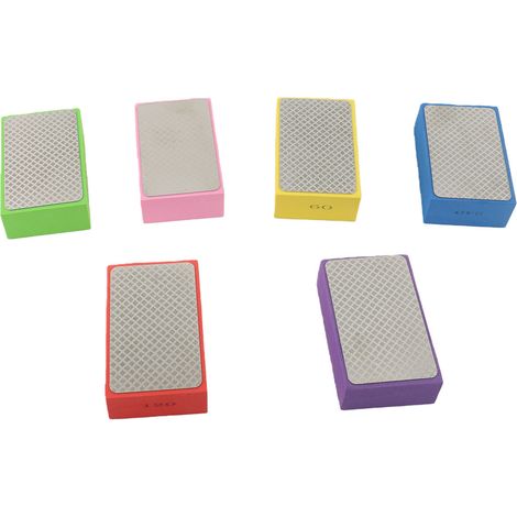 Tampons de polissage à la main, bloc de ponçage en diamant avec support en éponge pour bois, verre, métal, carrelage, pierre, grain 60 120 240 400 600 1000, 6 pièces (1/5)