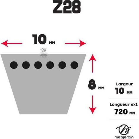 Courroie tondeuse Z28 Trapézoïdale - 10 mm x 720 mm (1/4)