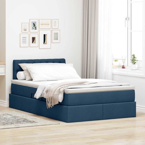Bett mit Stauraum und LED mit Matratze Blau 120 x 200 cm Stoff