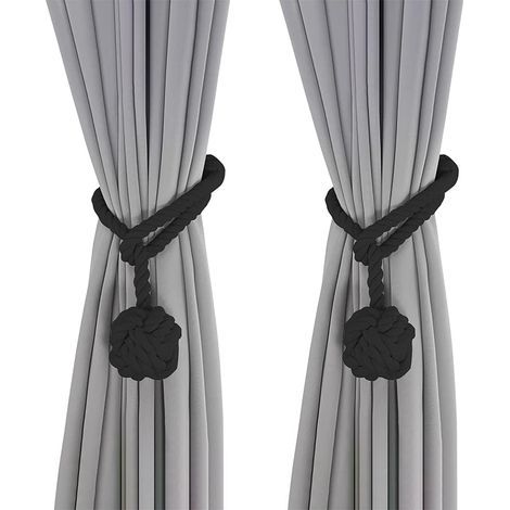 Black Curtain Tiebacks, 2 Pieces, Hand-Knitted Curtain Tiebacks, Rope Curtain Tiebacks, Curtain Loop Decoration for Bedroom and Office (1/5)