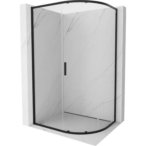 Mexen Exo cabina de ducha semicircular asimétrica corredera 90 x 80 cm, transparente, negra - 8131-090-080-70-00 (1/5)