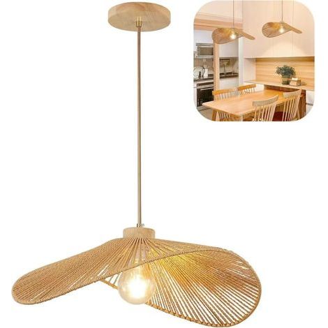 Retro-LED-Pendelleuchte, handgefertigte Rattan-Deckenleuchte, dekorative Beleuchtung, geeignet für Wohn- und Schlafzimmer, warmes Licht, 220 V. (1/5)