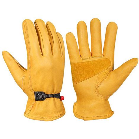 Gants de jardinage homme femme, gants de travail en cuir de vachette, résistants aux épines et coupures, épais, jaunes, antidérapants et durables (1/5)