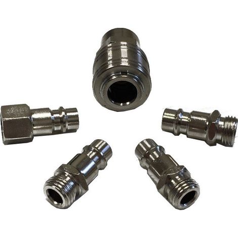 Euro Vanadium – Raccords pneumatiques rapides – Lot de 5 embouts 10mm – 3 mâles et 1 femelle – Compatible compresseurs et outils pneumatiques