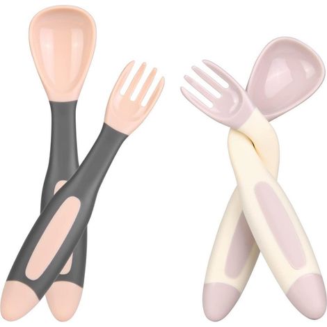 Baby Löffel und Gabel Set, flexibel, BPA-frei, 2 Stück Rosa (1/5)