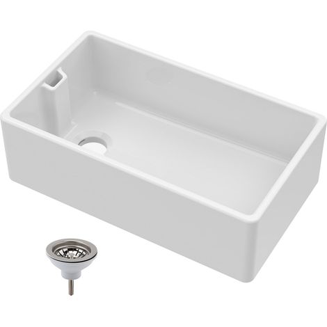 1 Bowl Fireclay Belfast Kitchen Sink & Basket Strainer Waste, 795 x 460 x 254mm