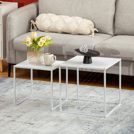 Set de tables basses en acier blanc, carrées, 40 cm et 35 cm (1/5)