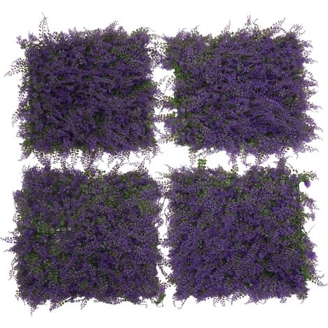 Mur végétal artificiel décoratif intérieur extérieur lot de 4 panneaux plantes 50x50 cm feuillage vert et violet 1 m² 040009172