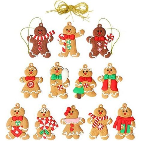 12 Pièces Bonhomme Pain d'Epice, Ornements et Décorations pour Sapin de Noël, avec Cordes, pour Cadeaux (1/2)