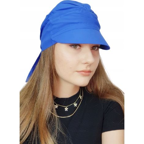 Turbante Tess con visiera, blu fiordaliso 159, scialle semplice, anche dopo la chemioterapia (1/5)