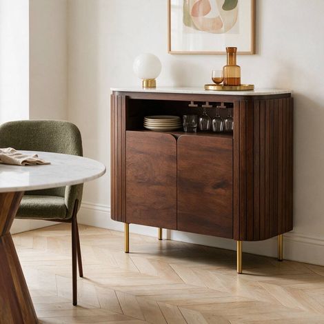 Meuble bar en bois de manguier et marbre Sienne (1/5)