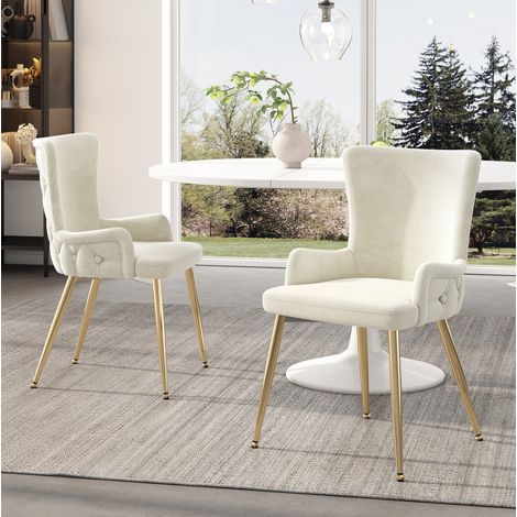 Sessel Esszimmerstuhl 2er Set Samt Beige Gold OKMYHOME (1/5)