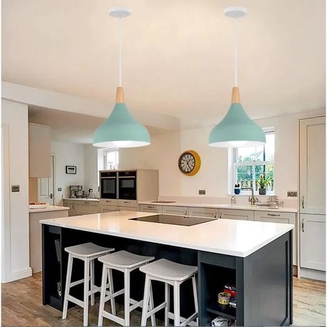 2pcs Lustre Luminaire en Goutte Chapeau Moderne,E27 Lampe Suspension Style Edison pour Restaurant Cafe Bar,Vert,20cm (1/4)