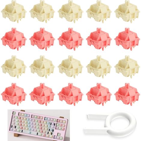 20 interruptores mecánicos para teclado, interruptores lineales, rosa 43 GF, amarillo 48 GF (10 de cada uno), 5 pines, MX, reducción de ruido, duraderos y resistentes. (1/5)