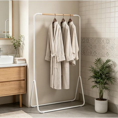 Perchero de metal blanco, 80 x 47 x 146 cm, estructura de pie ahorra espacio con barra superior para recibidor y dormitorio (1/5)
