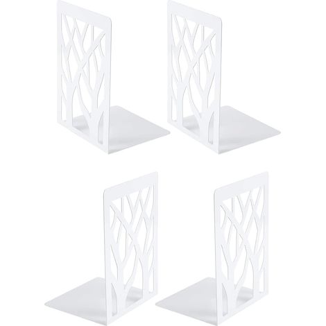QAZQA Serre Livre,2 Paires Cale Livre en Métal Innovant d'arbre Presse Livres, Serre Livre Enfant Bloc Livre Séparateurs de Livres Décoratifs pour Bureaux, Écoles et Librairie (Blanc) (1/5)