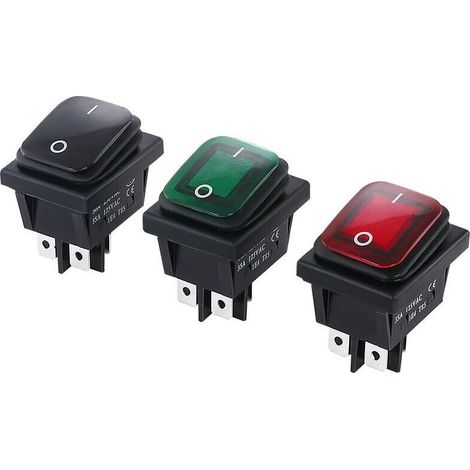 Interrupteur pour lampe- 3 pièces Interrupteur à Bascule tanche ON/OFF DPST 4 broches 2 positions Commutateur à bascule Indicateur LED 16A 250V AC pour Voiture Camion Moto Bateau KCD4-- (1/4)