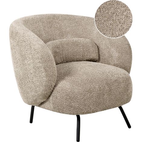 Sillón sala de estar respaldo curvo diseño glamuroso patas negras tapizado bouclé gris pardo Makela