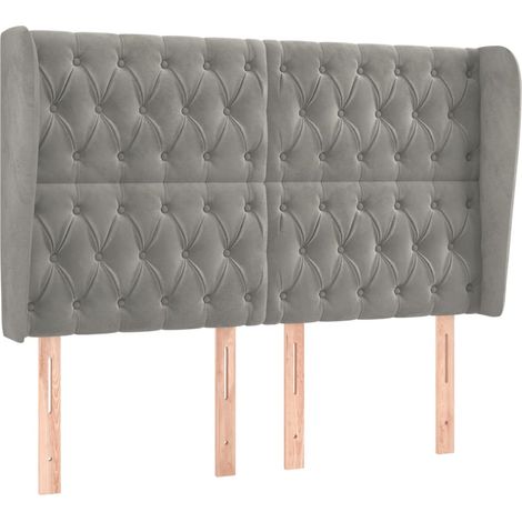 Testiera Testata del letto ad Orecchio Grigio Chiaro 147x23x118/128 cm in Velluto (1/4)