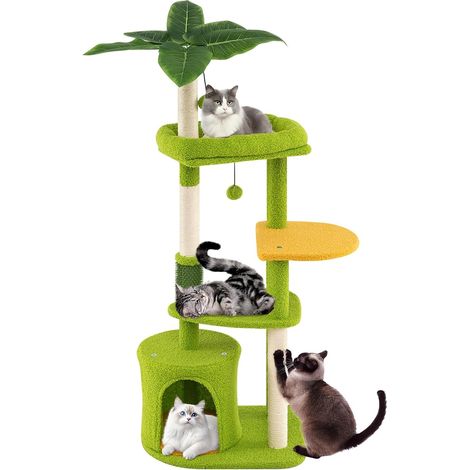 GOPLUS Arbre a Chat de 122 CM à 5 Niveaux, Arbre à Chat XXL en Tissu avec Niche, Perchoir, Auto-Toiletteur, Plates-Formes, Poteaux à Gratter & Balle Suspendue, Centre d’Activité Interieur pour Chaton (1/5)