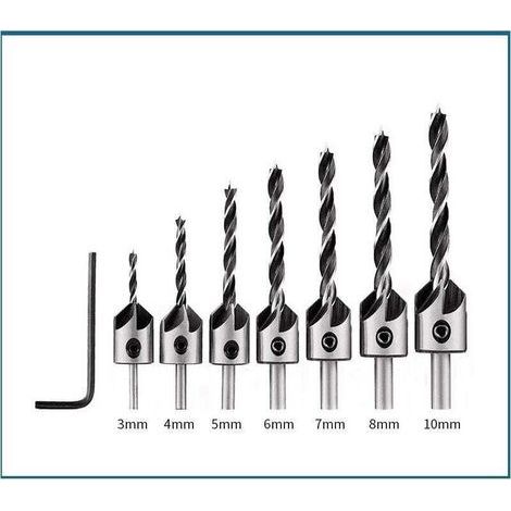 Stufenbohrer-Set für Holzbearbeitung, Fixpunktbohrung, hohe Härte, 3–10 mm, Anfasen, für Naturholz, 7-teiliges Set + Schraubenschlüssel, OPP-Beutel (1/4)