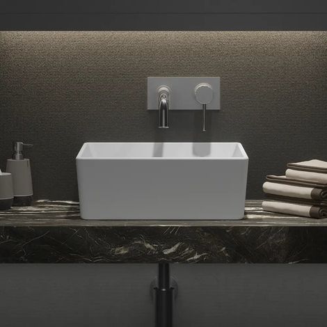 Lavabo à poser carré 39 5 x 39 5 x 14 cm Blanc (1/4)