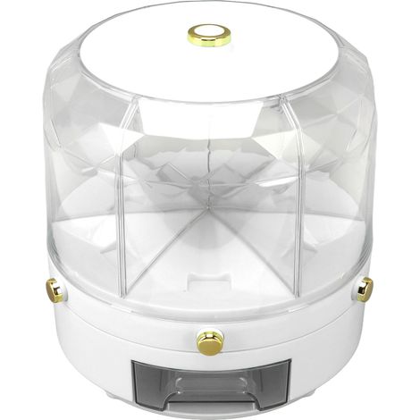 Boîte de rangement rotative pour céréales, 6 compartiments, 6 kg, distributeur de riz rotatif à 360° pour riz, haricots et autres céréales, blanc, pour la cuisine et la maison (1/5)