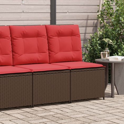 Canapé de jardin inclinable résine tressée marron avec coussins rouges 54 x 67 x 95 cm - PANGIVO (1/5)
