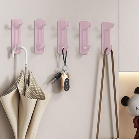 Crochets muraux auto-adhésifs, roses, sans perçage, étanches et pratiques, lot de 5. (1/4)